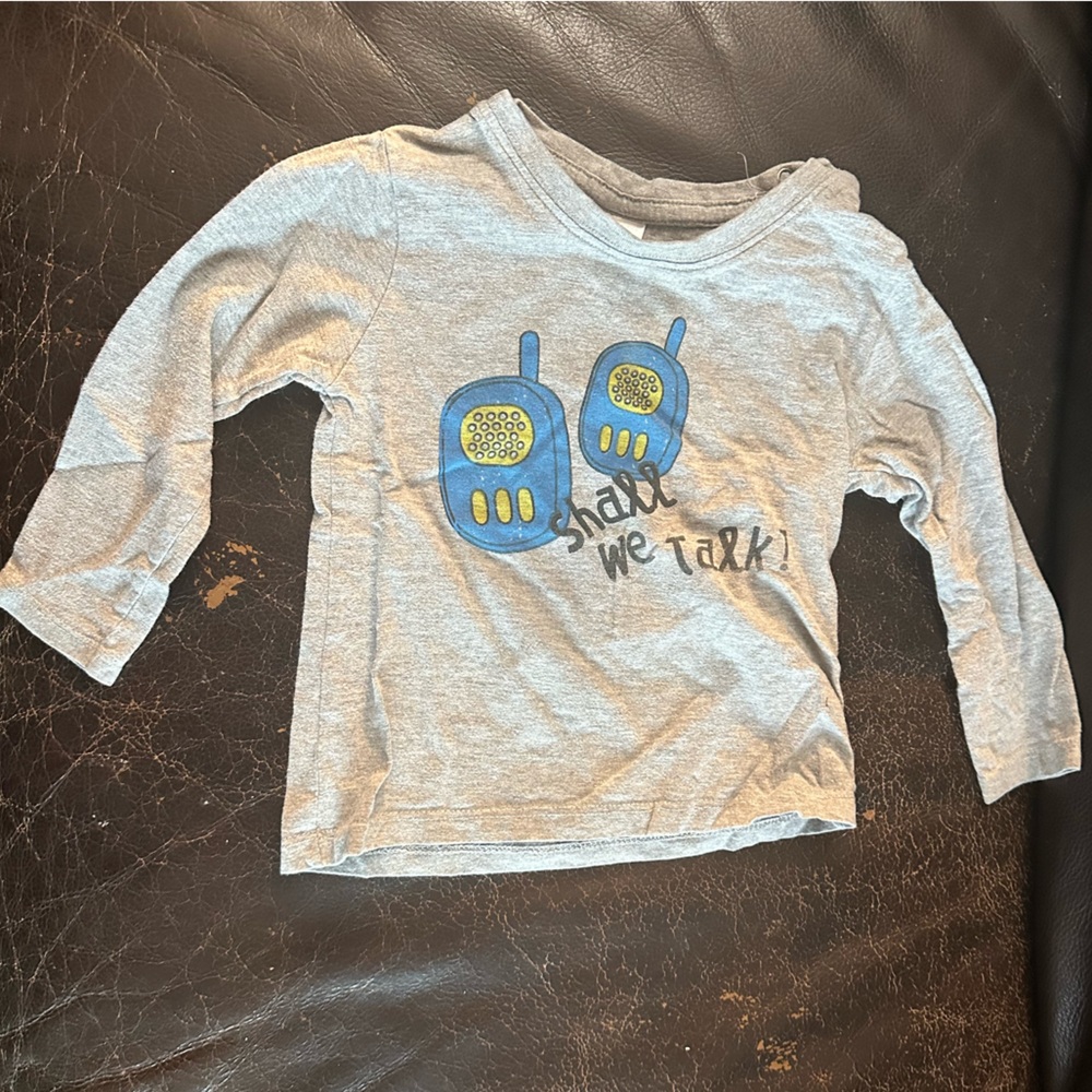 Gray Kids Long Sleeve Shirt with Blue and Yellow Design